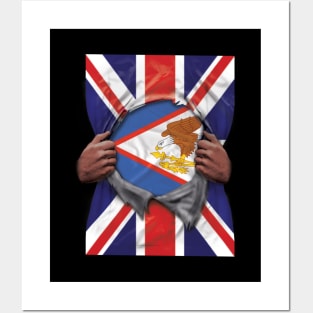 American Samoa Flag Great Britain Flag Ripped - Gift for American Samoan From American Samoa Posters and Art